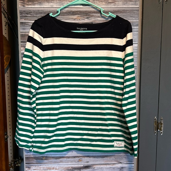 Talbots Tops - Talbots, petite M, navy, white, green stripes.